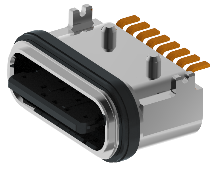 XB-TYPE C 8P-1 IPX7防水TYPE C USB 8P SMD 板上防水母座L=6.65mm(带钢片)(U型锌合金外壳 外露0.95)